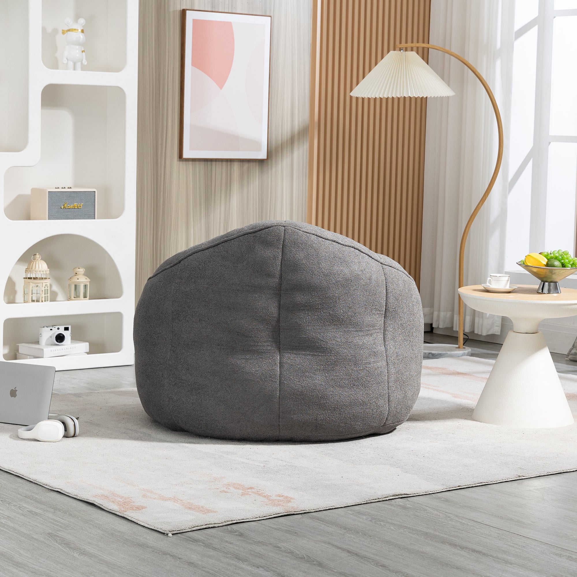 Bedding Bean Bag Sofa Chair with High-Pressure Foam and Footrest, Grey Microfiber - Grand Goldman Shop