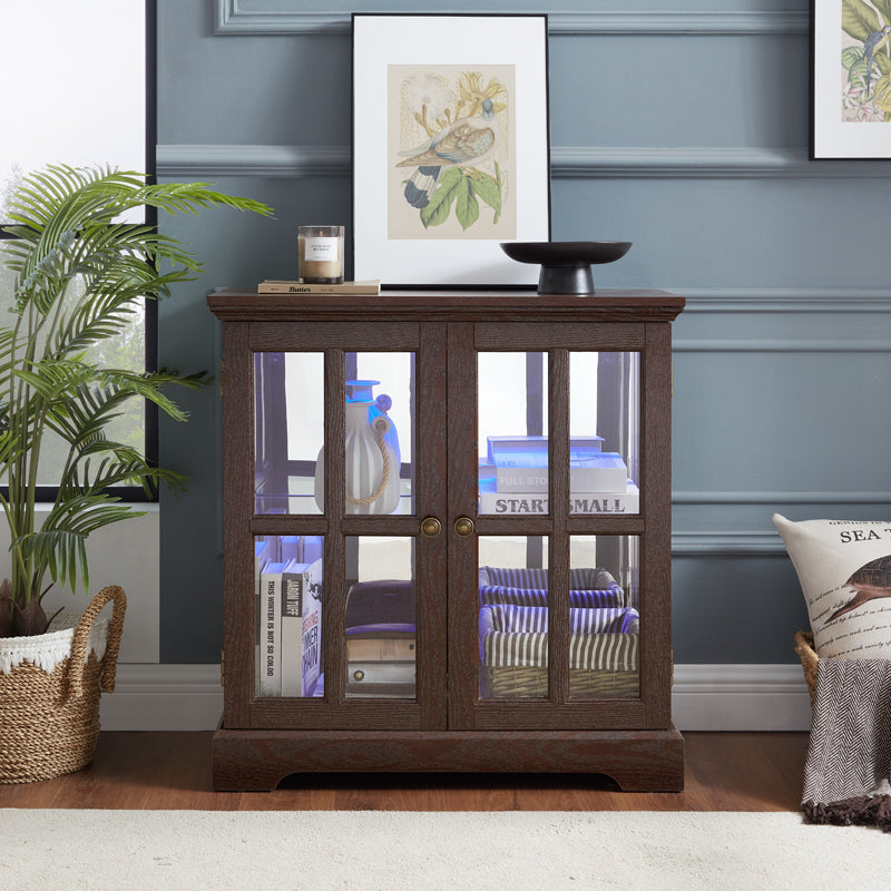 LED Curio Display Cabinet,Antique Display Cabinet with Adjustable Shelves,Retro Design Quality Showcase with Lattice Doors Elegant Bookcase and Storage Cabinet for Home Decor and Organization CHE - Grand Goldman Shop