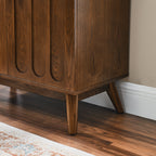 Mid Century Modern Fluted Sideboard Cabinet with Adjustable Shelves & Solid Wood Legs, Buffet Cabinet with Storage, Walnut Storage Cabinet for Living Room, Entryway, Hallway, Dining Room, Kitchen - Grand Goldman Shop