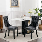 A&A Furniture,Nikki Collection Modern, High-end Tufted Solid Wood Contemporary PU and Velvet Upholstered Dining Chair with Wood Legs Nailhead Trim  2-Pcs Set，Black+Gray, SW2101BG - Grand Goldman Shop