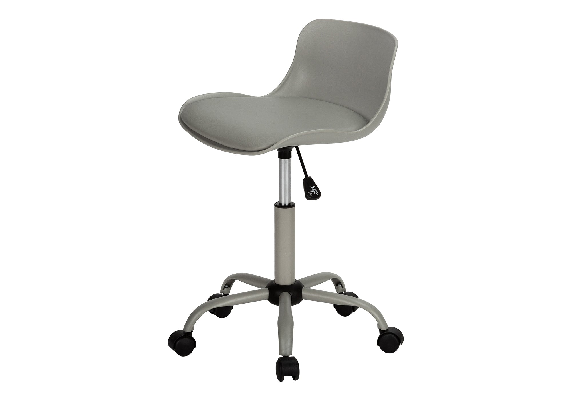 Office Chair, Adjustable Height, Swivel, Ergonomic, Computer Desk, Work, Juvenile, Grey Leather Look, Grey Metal, Contemporar