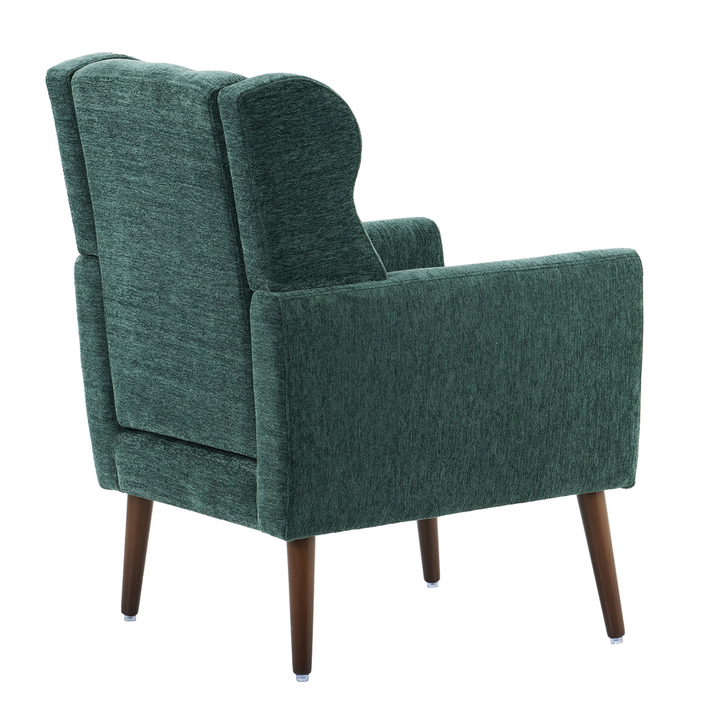 Modern Accent Chair,Chenille Arm Chairs for Living Room,Upholstered Mordern Armchair,Comfy Soft Padded Lounge Chair in Small Space, Bedroom, w/Pillow, Solid Wood Leg (Blackish Green) - Grand Goldman Shop