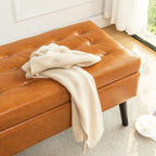 Storage Bench with Storage Bench for Bedroom End of Bed Bench Foot of Bed Bench Entryway Bench Storage Ottoman Bench 43.3' W x 17.7' Brown Leather Bench - Grand Goldman Shop