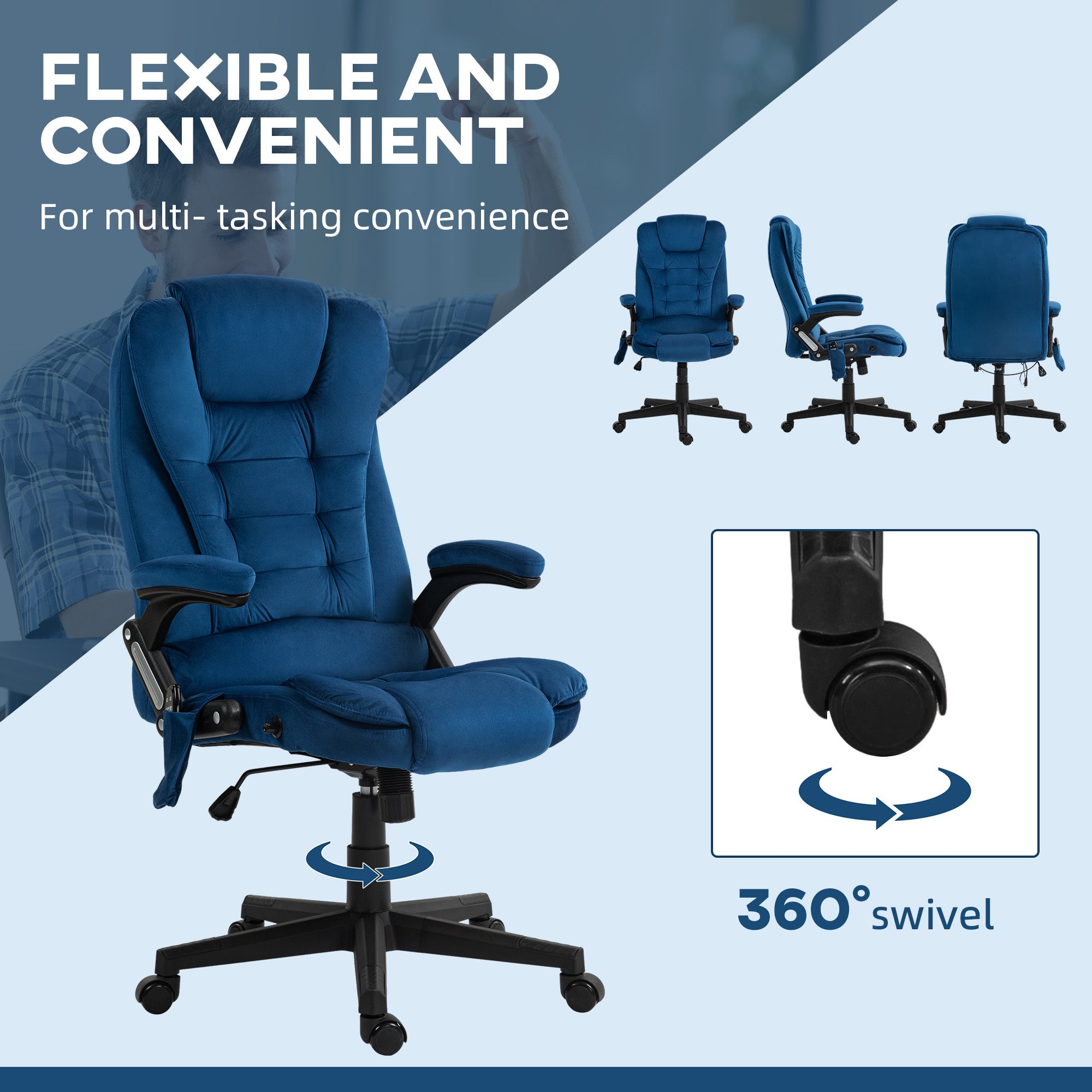 Velvet High Back Vibrating Massage Office Chair, Drak Blue | Premium Home Decor - Grand Goldman