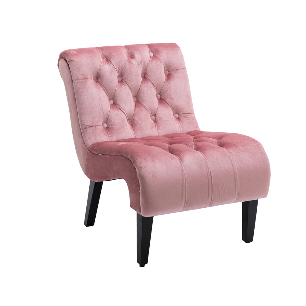 COOLMORE Modern Velvet Armless Accent Living Room Chair / Leisure Chair,Upholstered Fabric Button Comfortable Chair with Wooden Legs for Bedroom, Living Room, Office (Pink Velvet) - Grand Goldman Shop