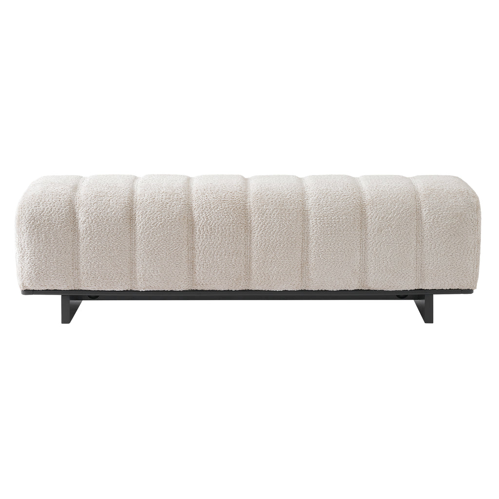 Indoor Dining Bench, Beige Faux Fur Fabric Bench with Rubber Wood Legs , 250lbs, Comfortable Seating for Dining Room/Living Area - Grand Goldman Shop
