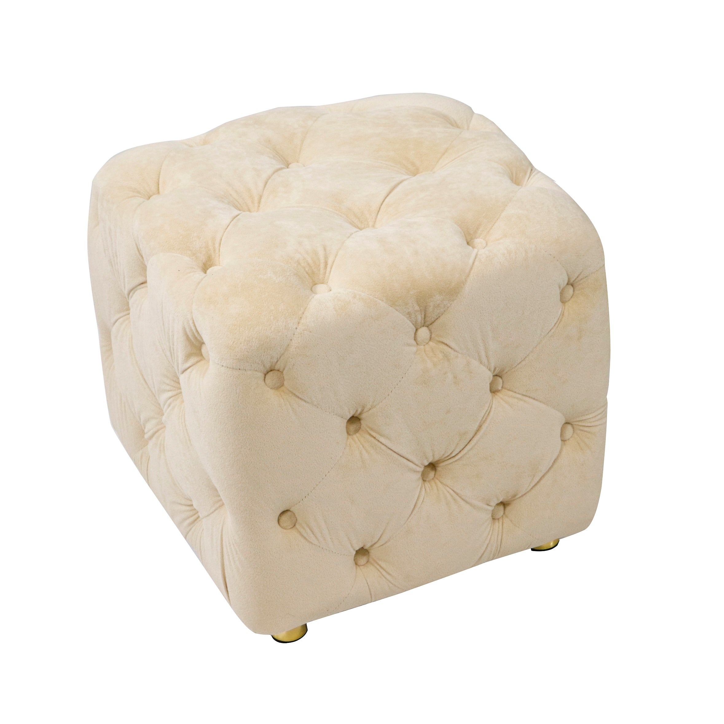 Beige Modern Velvet Upholstered Ottoman, Exquisite Small End Table, Soft Foot Stool, Dressing Makeup Chair, Comfortable Seat for Living Room, Bedroom, Entrance - Grand Goldman Shop