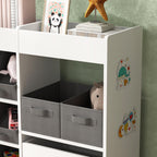 Qaba Toy Storage Organizer with 6 Shelves and 11 Fabric Bins, Moveable Cabinet and 3 Stickers, Toy Organizer for Nursery, Pla