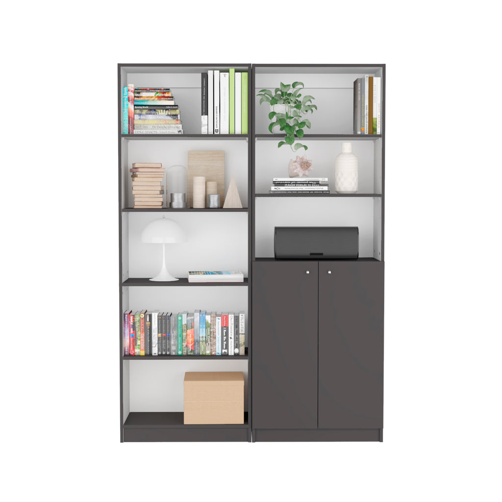Layton 2 Piece Home Bookcase set, 49' Wide with 8 Shelves and Double Door Cabinet, Living Room Set Matte Gray - White | Premi