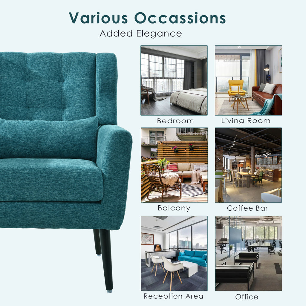 Modern Accent Chair Upholstered Foam Filled Living Room Chairs Comfy Reading Chair Mid Century Modern Chair with Chenille Fabric Lounge Arm Chairs Armchair for Living Room Bedroom (Teal) - Grand Goldman Shop