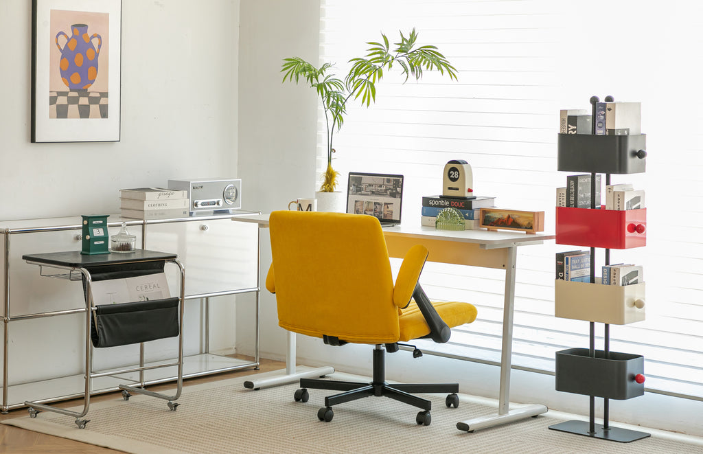 Modern Yellow Linen Criss Cross Armrest Office Chair with Wheels - Ergonomic Design for Home Office, Work & Study - Grand Gol