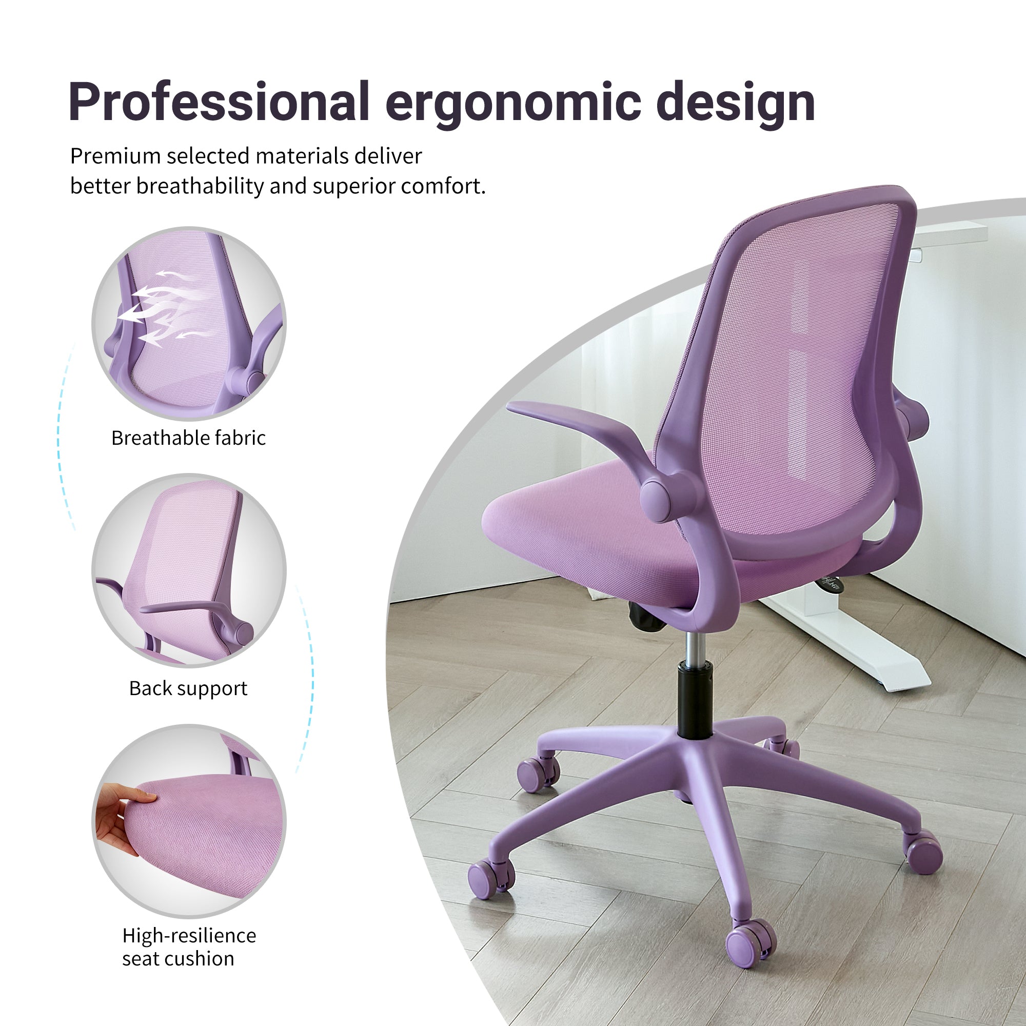 Ergonomic Color Office Chair 350LBS, Home Office, Mesh Back, Integrated Molded Foam, Comfortable Sitting, Flipping Armrest, F