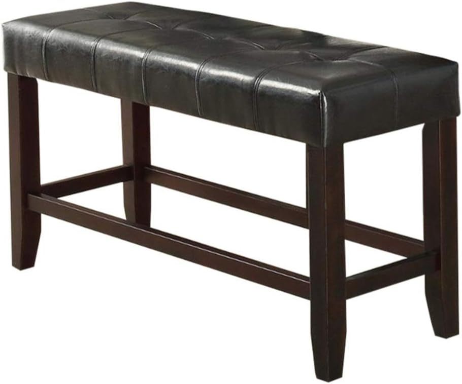 Counter Height 1pc Bench Dining Room Black Faux Leather Cushion Tufted Seat Wooden Base Comfort Seat Kitchen Dining - Grand Goldman Shop