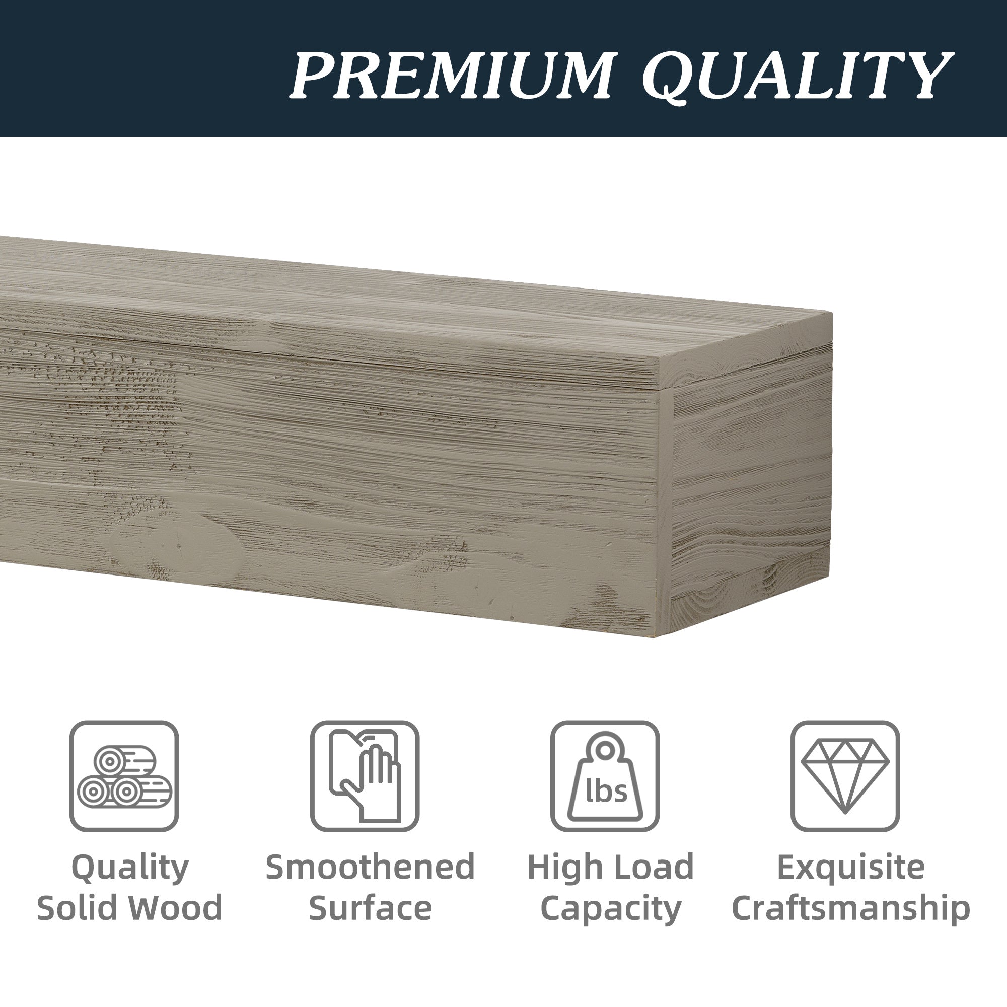 Rustic Wood Fireplace Mantel, Wall-Mounted & Floating Shelf for Home Decor, Gray, Solid Wood, 72 Inch - Grand Goldman Shop