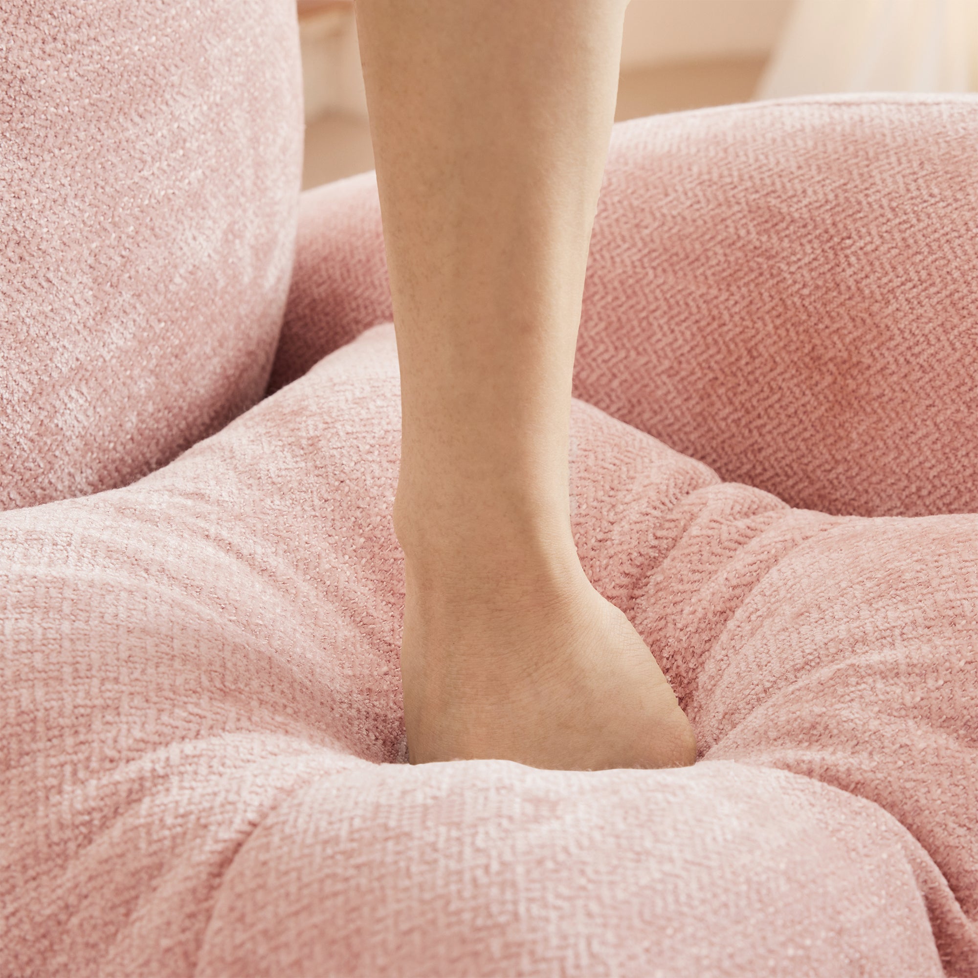 Cloud Sectional L-Shaped Couch With Ottoman,Soft Chenille Fabric,Quilted Pleated Design High-Density Foam,Fits Bedrooms Living Rooms Reading Nooks,Pink - Grand Goldman Shop