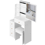 29.2' Small Space Left Bedside Cabinet Vanity Table + Cushioned Stool, Extra Large Right sliding mirror, Multi Layer High Capacity Storage, Practical Fashionable Dresser, EPA, GCC, UL Certificate - Grand Goldman Shop
