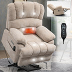23' Seat Width and High Back Large Size Beige Chenille Power Lift Recliner Chair with 8-Point Vibration Massage and Lumbar Heating - Grand Goldman Shop