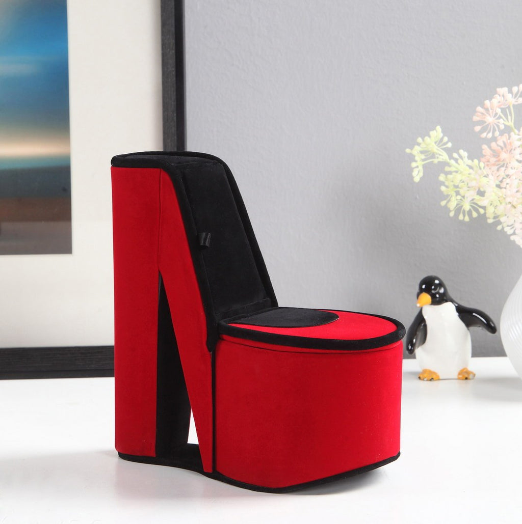 9' Tall Display Jewelry Box with Hidden Storage, High Heel Shoe Design, Red Velvet - Grand Goldman Shop