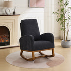 27.2'W Rocking Chair for Nursery, Polyester Glider Chair with High Back and Side Pocket, Rocking Accent Armchair with Rubber Wood Legs for Living Room/Bedroom.Black - Grand Goldman Shop