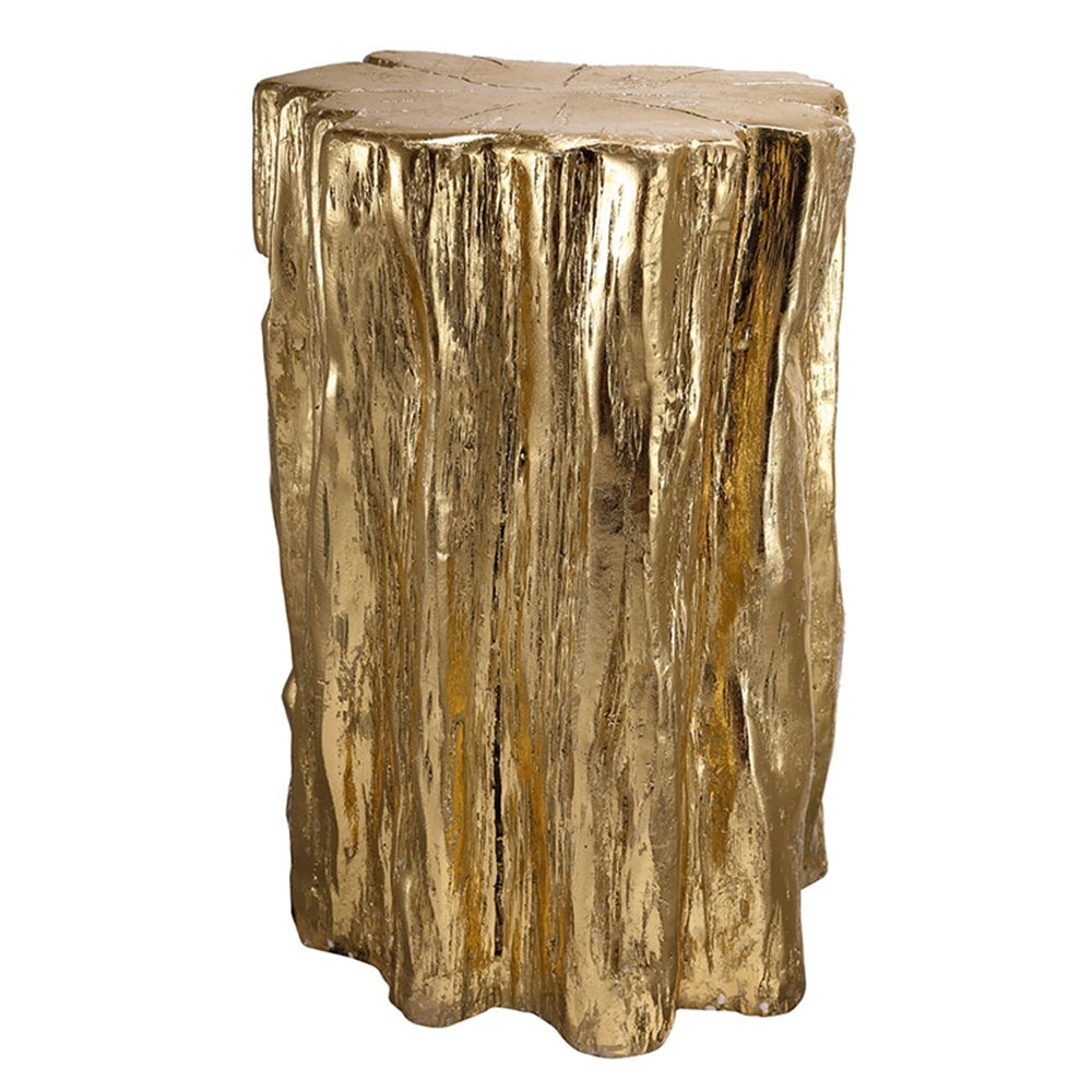 13.5x13x20' Unique Golden Tree Trunk Stool, Antique Gold Distressed Accent Side Table - Grand Goldman Shop