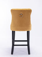 Contemporary Velvet Upholstered Barstools with Button Tufted Decoration and Wooden Legs, and Chrome Nailhead Trim, Leisure Style Bar Chairs,Bar stools, Set of 2 (Golden),SW2002GL - Grand Goldman Shop