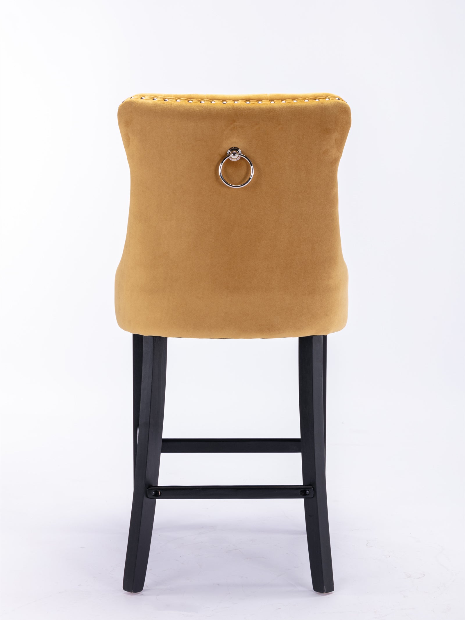 Contemporary Velvet Upholstered Barstools with Button Tufted Decoration and Wooden Legs, and Chrome Nailhead Trim, Leisure Style Bar Chairs,Bar stools, Set of 2 (Golden),SW2002GL - Grand Goldman Shop