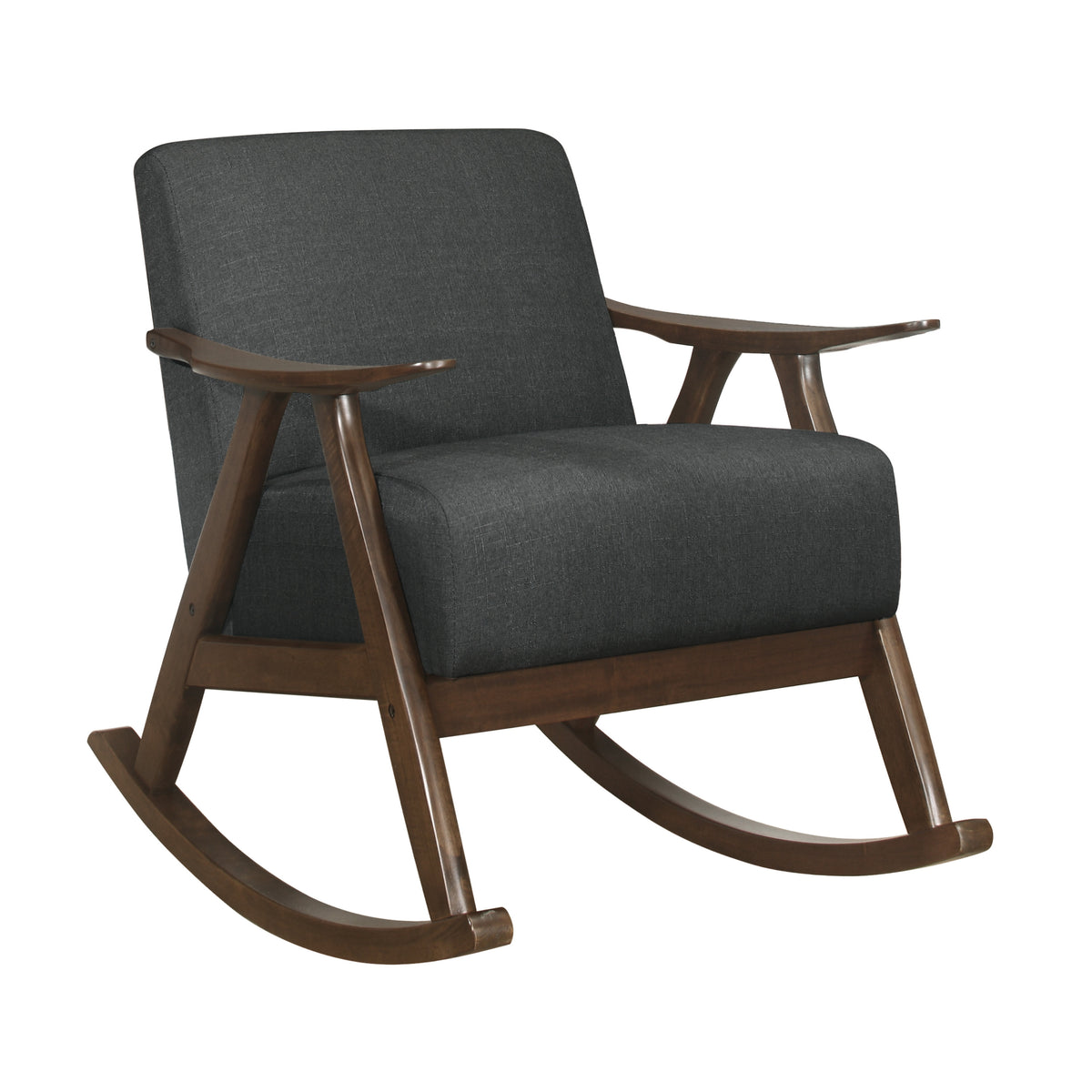 Modern Home Furniture 1pc Rocking Chair Dark Gray Fabric Upholstered Dark Walnut Finish Wood Cushion Seat and Back - Grand Goldman Shop