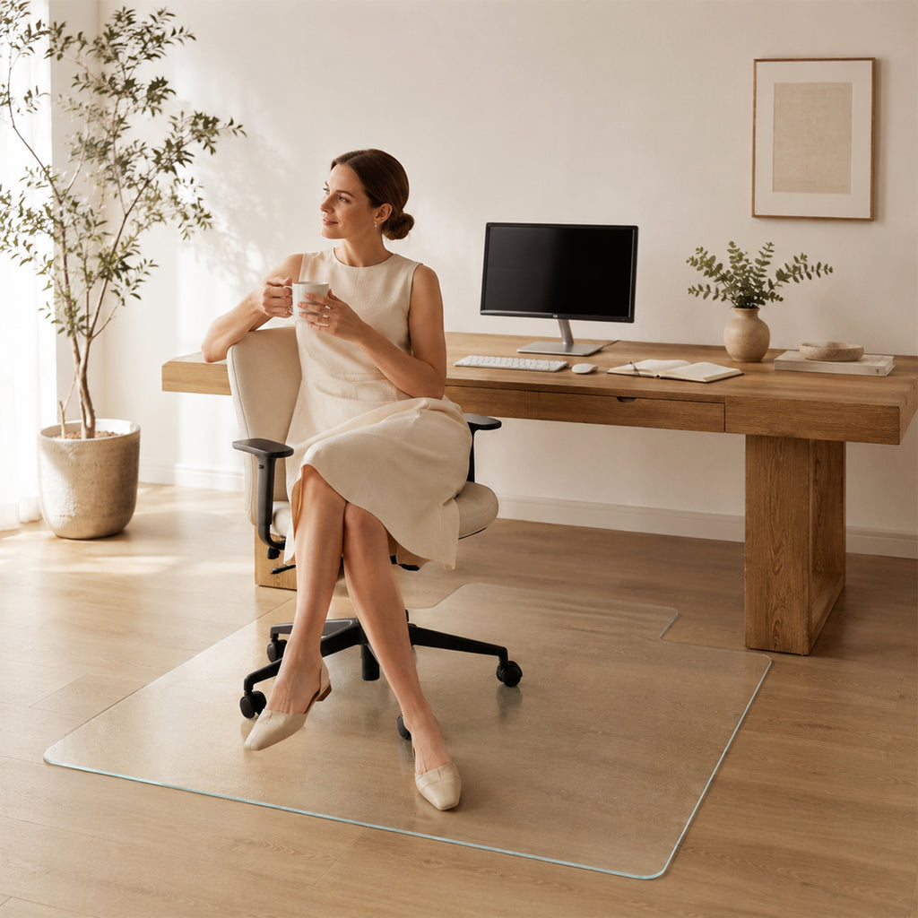 CLEAR Irregular Tempered Glass Chair Mat 36X47 INCH - Grand Goldman