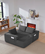 96.9' Cloud Sectional Couch with U-Shaped Chaise,Modern Modular Sofa with Deep Seat, Upholstered Couches for Living Room Bedroom,No Assembly Required,(Plush Corduroy Fabric),Grey-Blue-Left - Grand Goldman Shop