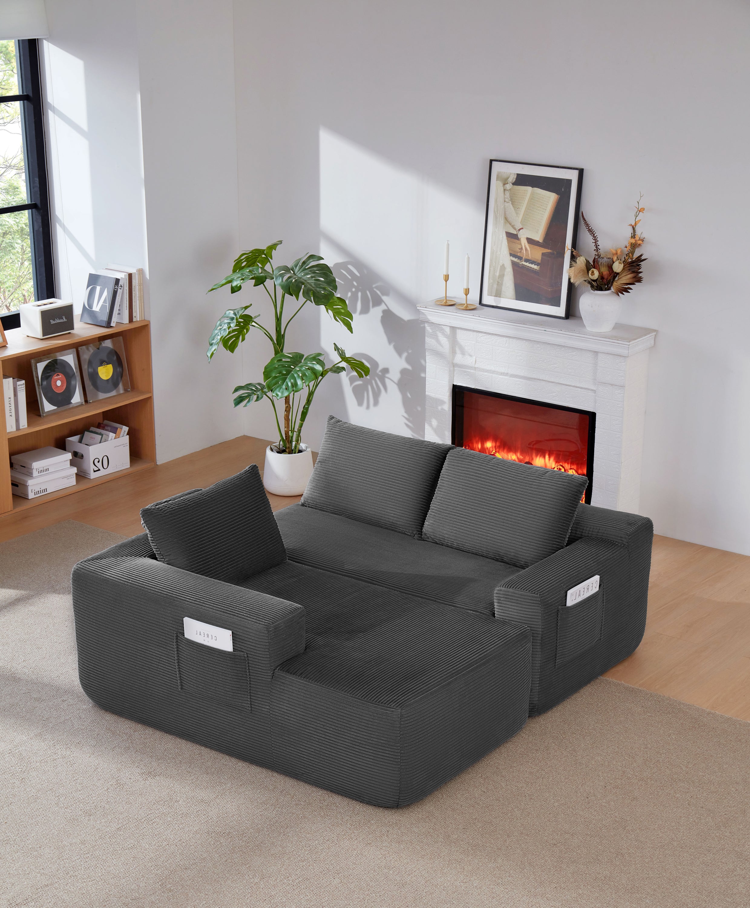 96.9' Cloud Sectional Couch with U-Shaped Chaise,Modern Modular Sofa with Deep Seat, Upholstered Couches for Living Room Bedroom,No Assembly Required,(Plush Corduroy Fabric),Grey-Blue-Left - Grand Goldman Shop