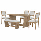 TREXM 6-Piece Retro Dining Table Set for 6, 60' Wood Kitchen Table and Chairs Set of 4 with Bench Designed Trestle Base for kitchen & Dining Room (Natural Wood Wash) - Grand Goldman Shop