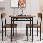 TOPMAX Modern 3-Piece Round Dining Table Set with Drop Leaf and 2 Chairs for Small Places,Black Frame+Rustic Brown Finish - Grand Goldman Shop