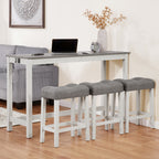 4 Piece Bar Table Set with Power Outlet, Bar Table Set with Chairs, Sofa Bar Table with Stools, Behind Couch Table with 3 Padded Stools, for Living Room, Dining room, White & Grey - Grand Goldman Shop