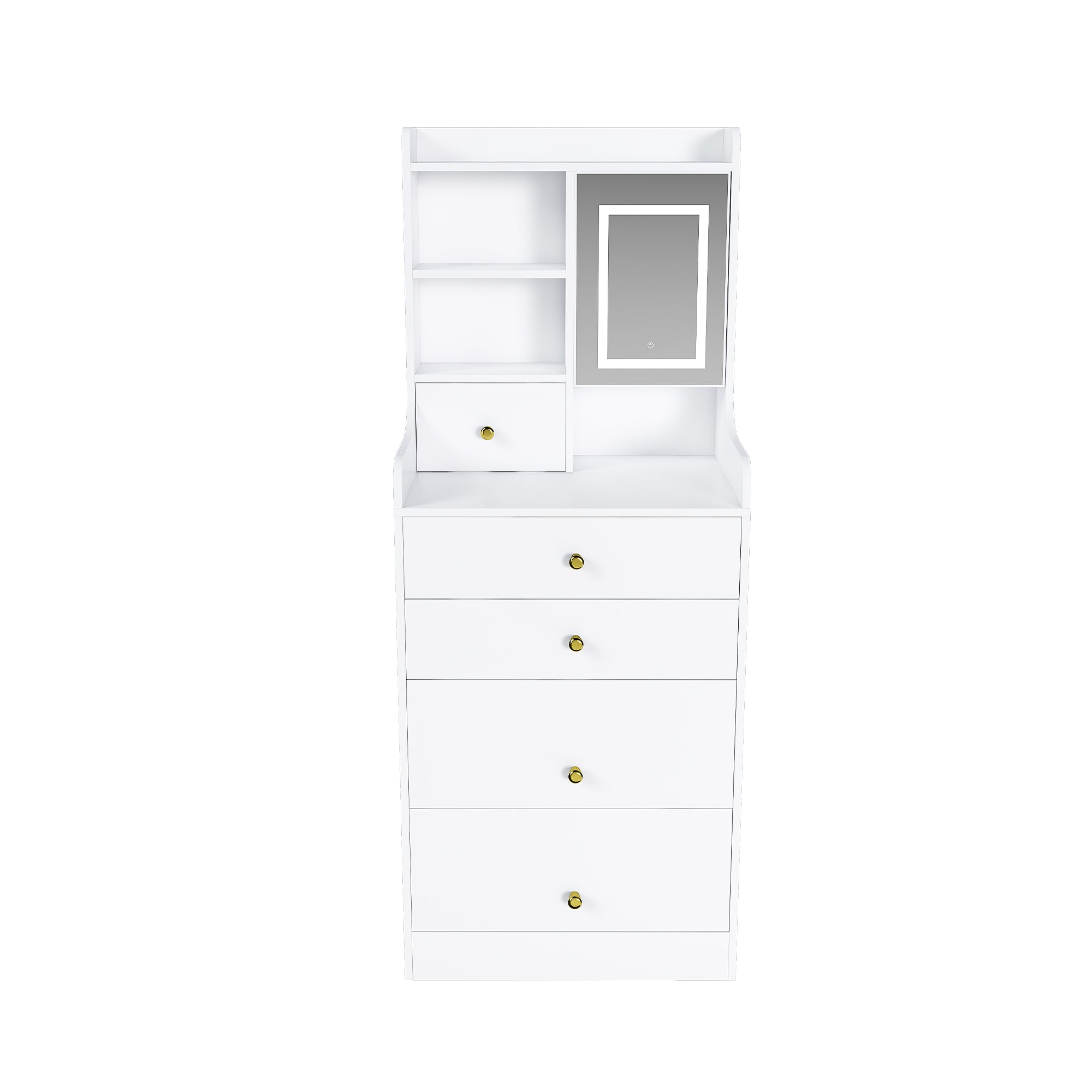 3-in-1 Dressing Table with LED Mirror & Storage Stool, Compact Makeup Vanity, White MDF, 50.39x19.69x15.75 inches - Grand Goldman Shop