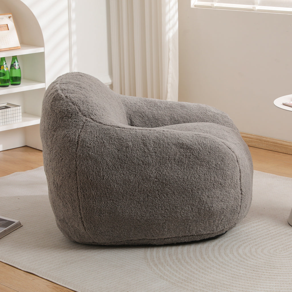 Giant Bean Bag Chair for Adults, Spacious Memory Foam Bean Bag Sofa with Armrests in Light Gray Teddy Fabric, Comfy Seating for Living Room or Bedroom - Grand Goldman Shop