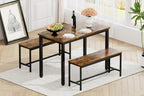 Dining Table Set, Bar Table with 2 Dining Benches, Kitchen Table Counter with Chairs, Industrial for Kitchen Breakfast Table, Living Room, Party Room, Rustic Brown and Black,43.3″L x23.6″W x 29.9″H - Grand Goldman Shop