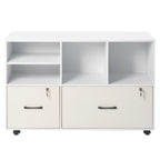 2 Drawer Wooden File Cabinet, Mobile Filing Cabinet with Open Shelves, Lockable Lateral Rolling File Storage with Adjustable 