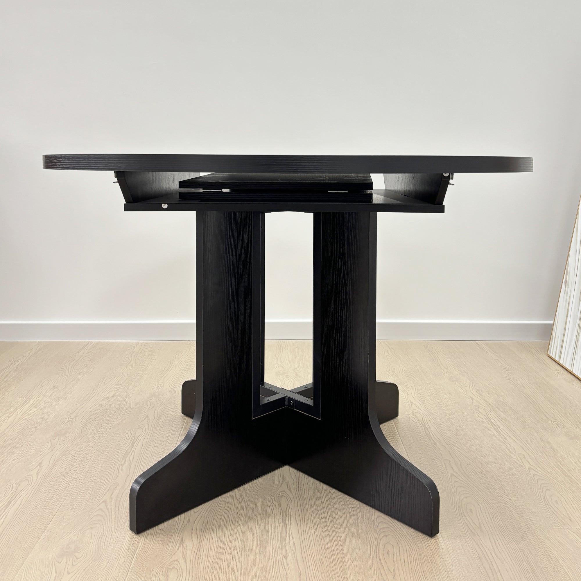Farmhouse Kitchen Dining Table 59x43 Inch Expandable Oval Top with Removable Leaf Black MDF - Grand Goldman Shop
