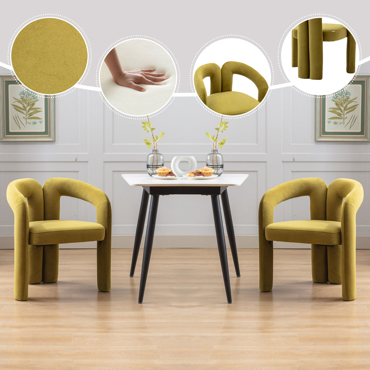 Contemporary Designed Velvet Fabric Upholstered Accent/Dining Chair /Barrel Side Chairs Kitchen Armchair for Living Room set of 2 (Olive Velvet) - Grand Goldman Shop