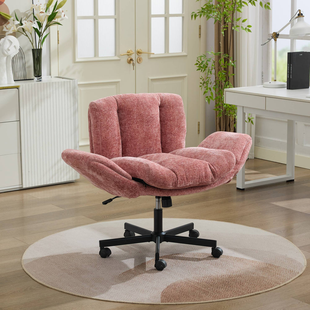 Modern Chenille Swivel Office Chair, Height Adjustable Task Chair with Convertible Multi-Position Armrests, Comfy Double Cush