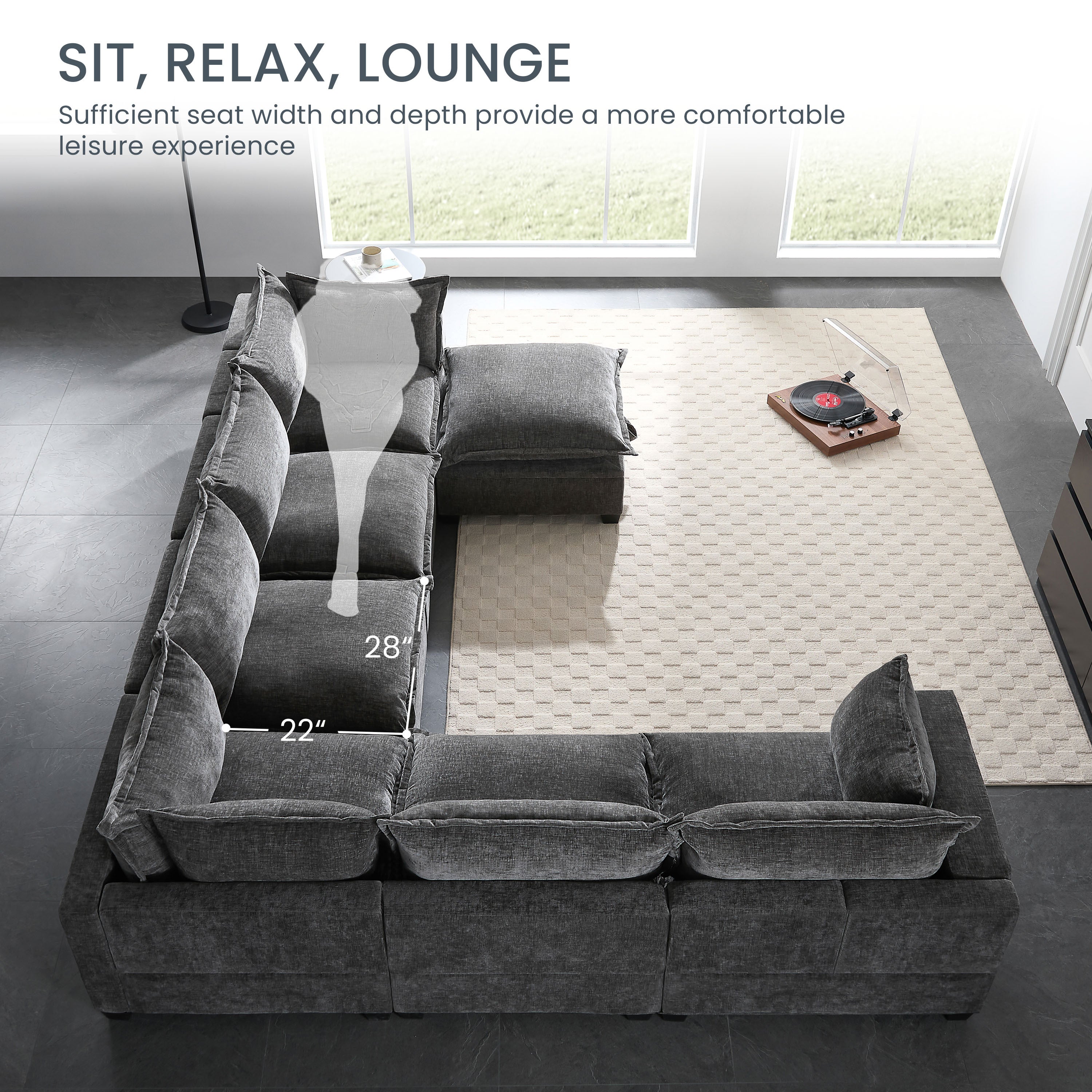 [VIDEO]117.5'' Modular Sectional Sofa with Movable Storage Ottoman, 7 Seat U Shaped Couch, Wide Seat & Free Combination, Oversized Chenille Sofa for Living Room & Apartment, 2 Colors - Grand Goldman Shop