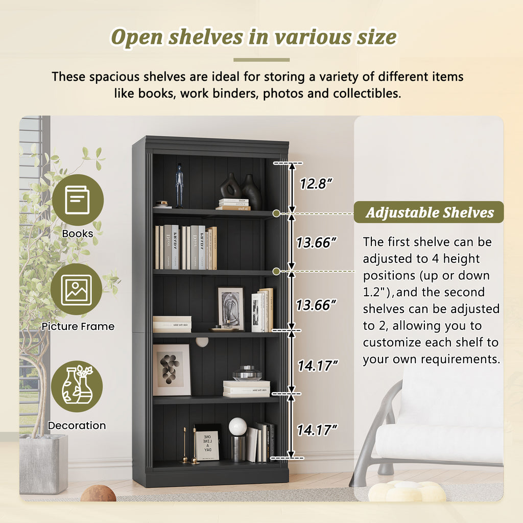 83' Tall Wood Bookcase Suite with light strip ,5-Tier Home Decor Bookcase Suite with Adjustable Shelves,Storage Organizer,Fre