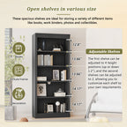 83.4' Tall Wood Bookcase with light strip,5-Tier Decor Bookshelves with Adjustable Shelves,Storage Organizer for CDs/Books/Mo