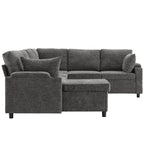 Versatile U-Shaped Sectional Sofa Bed with Storage, Cup Holders, Charging Ports in Grey Chenille - Grand Goldman Shop