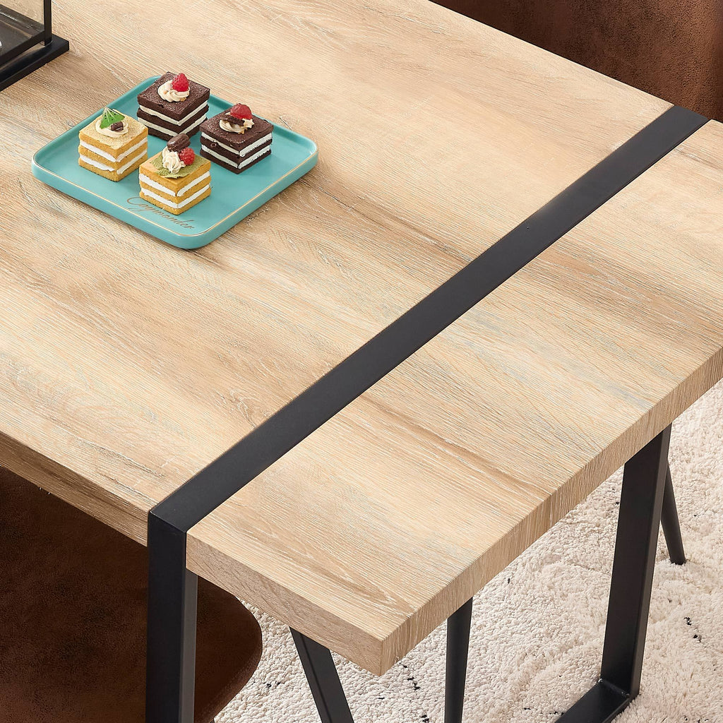 Rustic Industrial Rectangular Wood Dining Table For 4-6 Person, With 1.5' Thick Engineered Wood color Tabletop and Black Metal Legs,Desk For Kitchen Dining Living Room, 55.1' x 31.4'x 29.9'1529W115172 - Grand Goldman Shop