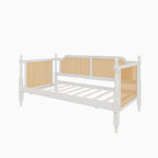 Traditional Style Rattan Twin Size Daybed with 2 Drawers, Antique White, Solid Pine Wood & MDF - Grand Goldman Shop