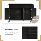 Kitchen Island Cart with Solid Wood Top and Locking Wheels,54.3 Inch Width,4 Door Cabinet and Two Drawers,Spice Rack, Towel Rack (Black) - Grand Goldman Shop