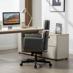 Criss Cross Chair with Adjustable Armrests & Wheels & Headrest, PU Lounge Vanity Desk Chair with Wide Seat for Cross-Legged S