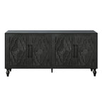 Carved Flower Door Large Storage Cabinet With Metal Handle Suitable For Living Room, Kitchen, Entryway(BLACK) - Grand Goldman Shop