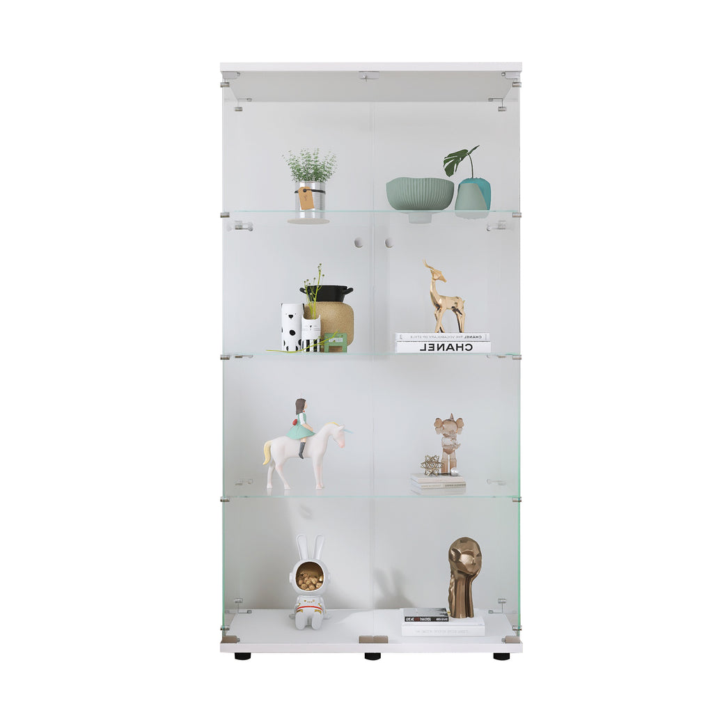 Two-door Glass Display Cabinet 4 Shelves with Door, Floor Standing Curio Bookshelf for Living Room Bedroom Office, 64.7'*31.7